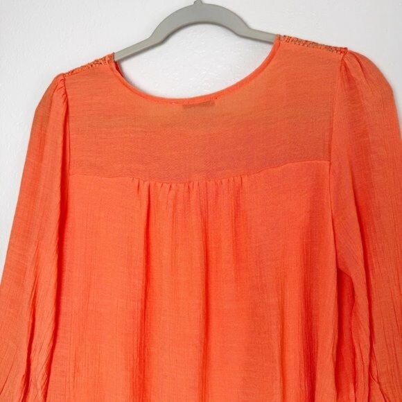 Figueroa & Flowers orange peasant lace yoke scoop neck 3/4 sleeve blouse top S - Picture 7 of 11